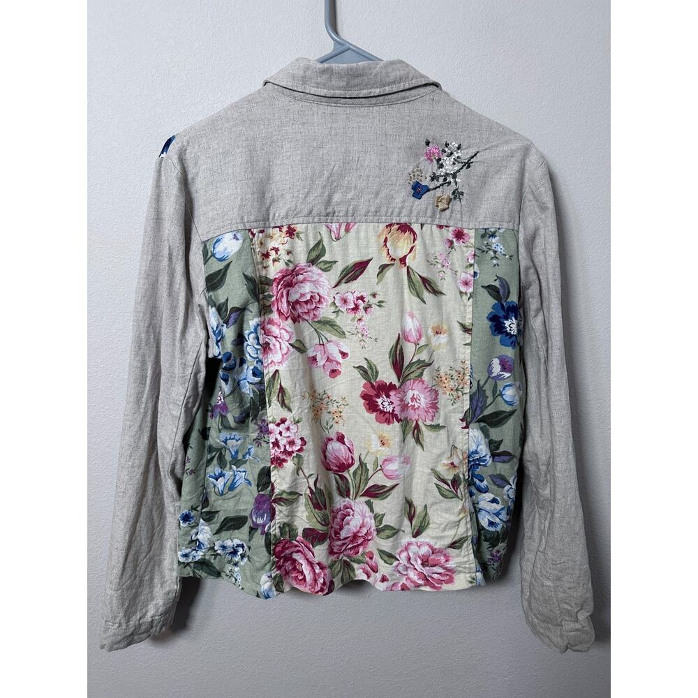 Vintage White Stag Blouse Shirt Women's M Linen Floral Cottage Country Core - Picture 5 of 6